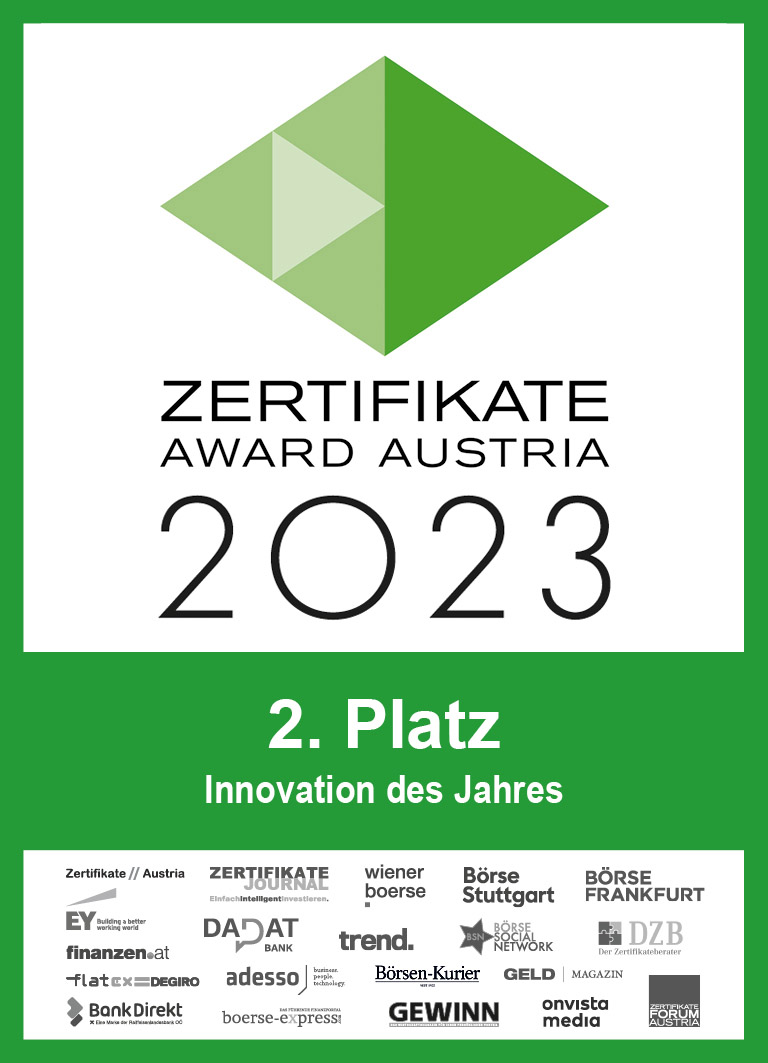 2. Platz als Innovation des Jahres — Zertifikate Award Austria 2023